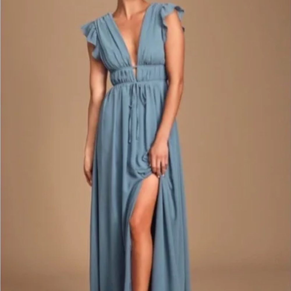 LULUS I’m All Yours Slate Blue Ruffle Maxi